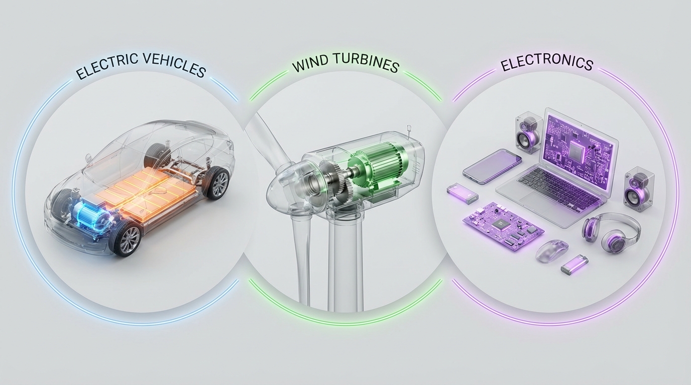 Principaux secteurs exposés aux tensions sur les marchés des terres rares.