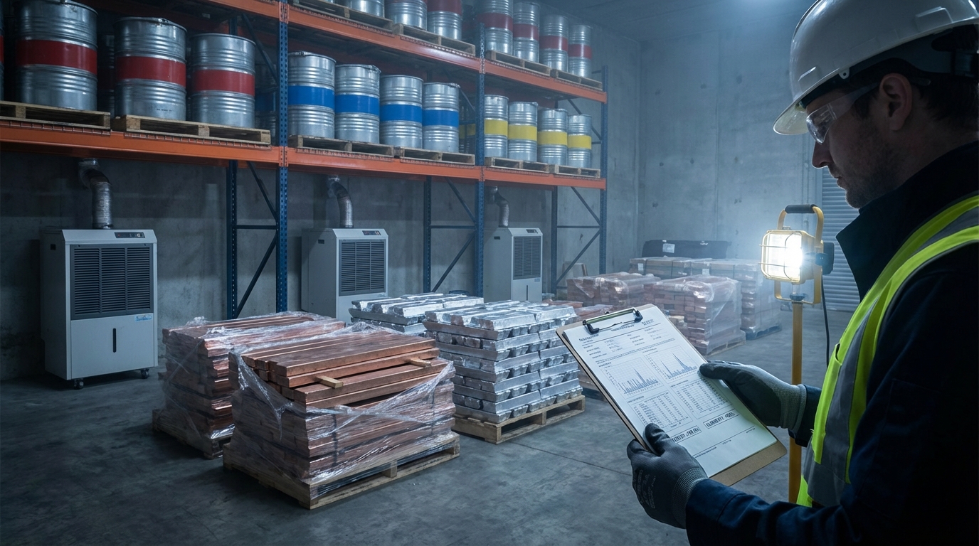 Conditions de stockage typiques pour des métaux physiques en entrepôt industriel