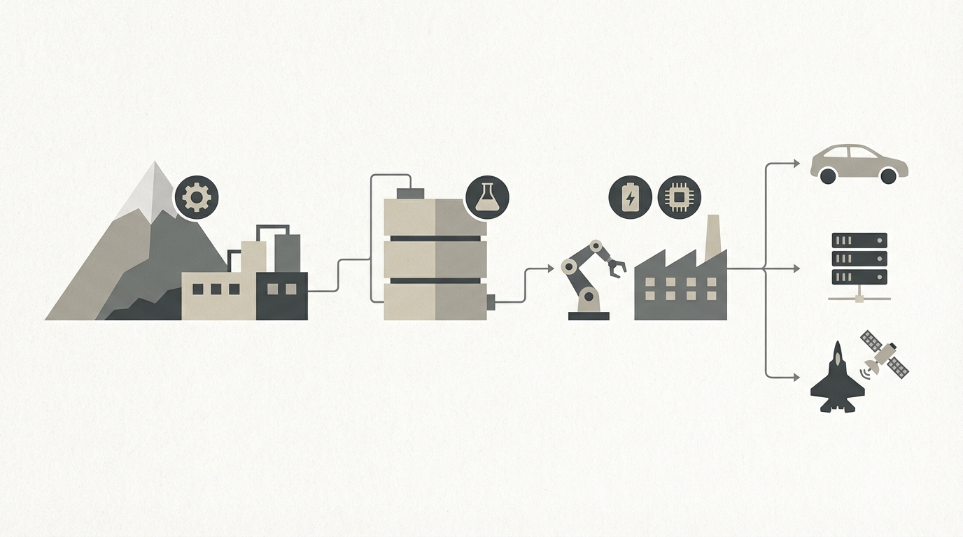 Schéma simplifié de la chaîne de valeur des métaux stratégiques.