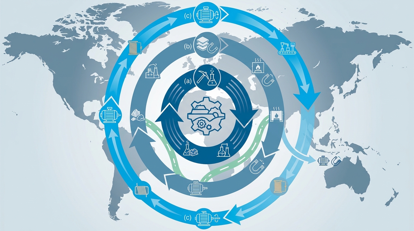 Supply-chain flow model showing diversification but not elimination of rare-earth dependence.