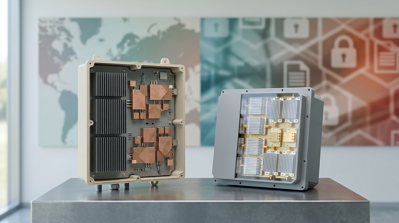 GaN-enabled telecom and defense hardware concept (generic, non-branded)