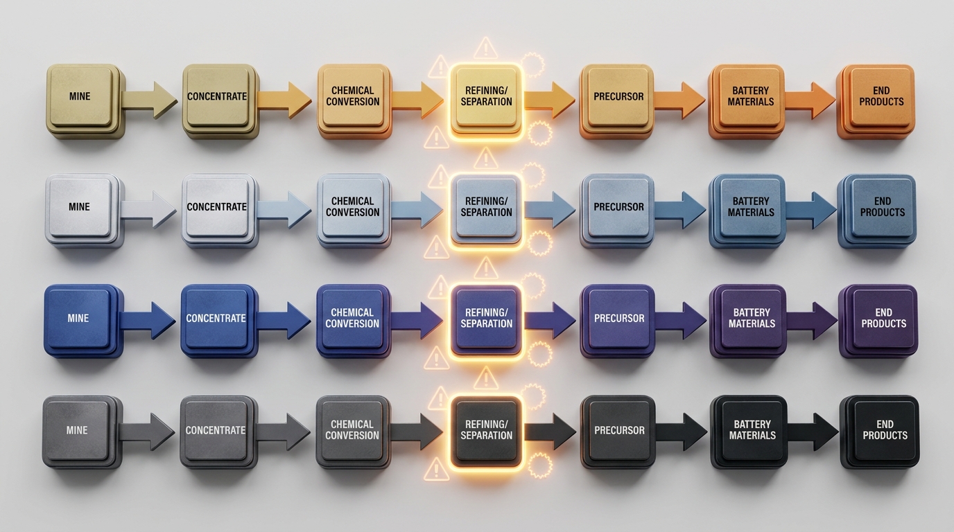 Conceptual framework showing refining as the hidden bottleneck.