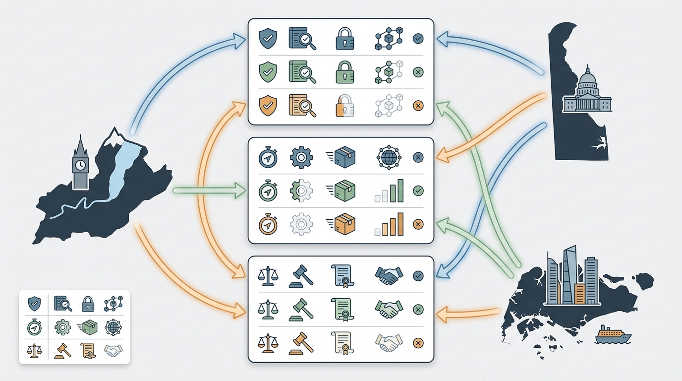 Jurisdictional comparison network diagram (icon-only)